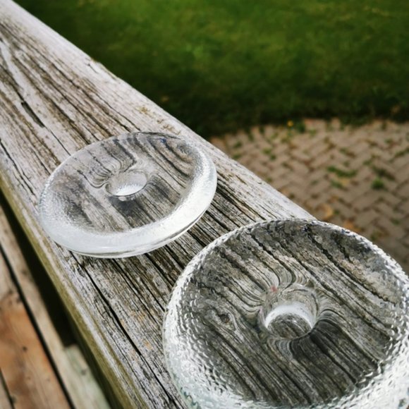 Pair of Discus Shaped Clear Glass Candle Stick Holders - Picture 8 of 13